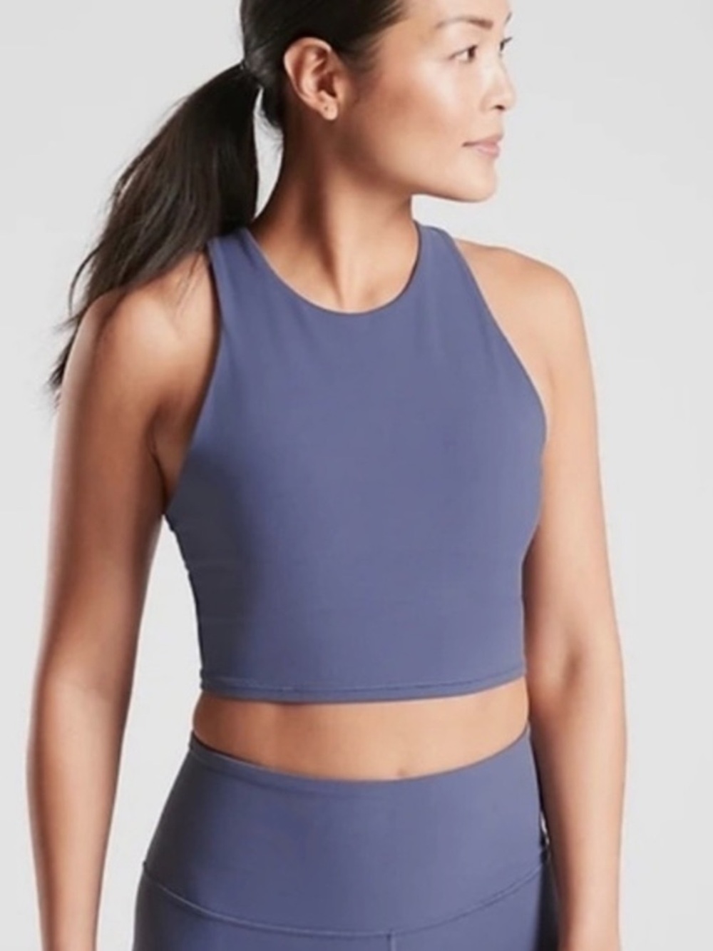 Athleta Conscious Crop Tank Periwinkle Navy Blue Cropped High Neck Yoga XS